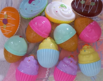 Twelve Items / Dessert Style Plastic Eggs / Easter / Birthday / Party Favors / Ice Cream Cones / Cupcakes / Eclairs