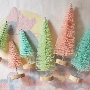 Six / Easter Bottle Brush Trees / Vintage Style / Retro Charm / Scenemakers / Two Sizes / Pastels / Variety / Welcome Spring image 2