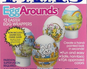 Vintage / PAAS (r) / Egg Arounds / 12 Easter Egg Wrappers / Egg Wrap Plastic Sleeves / Kit / Egg Hunts / Board Game / Spinner / Collectible