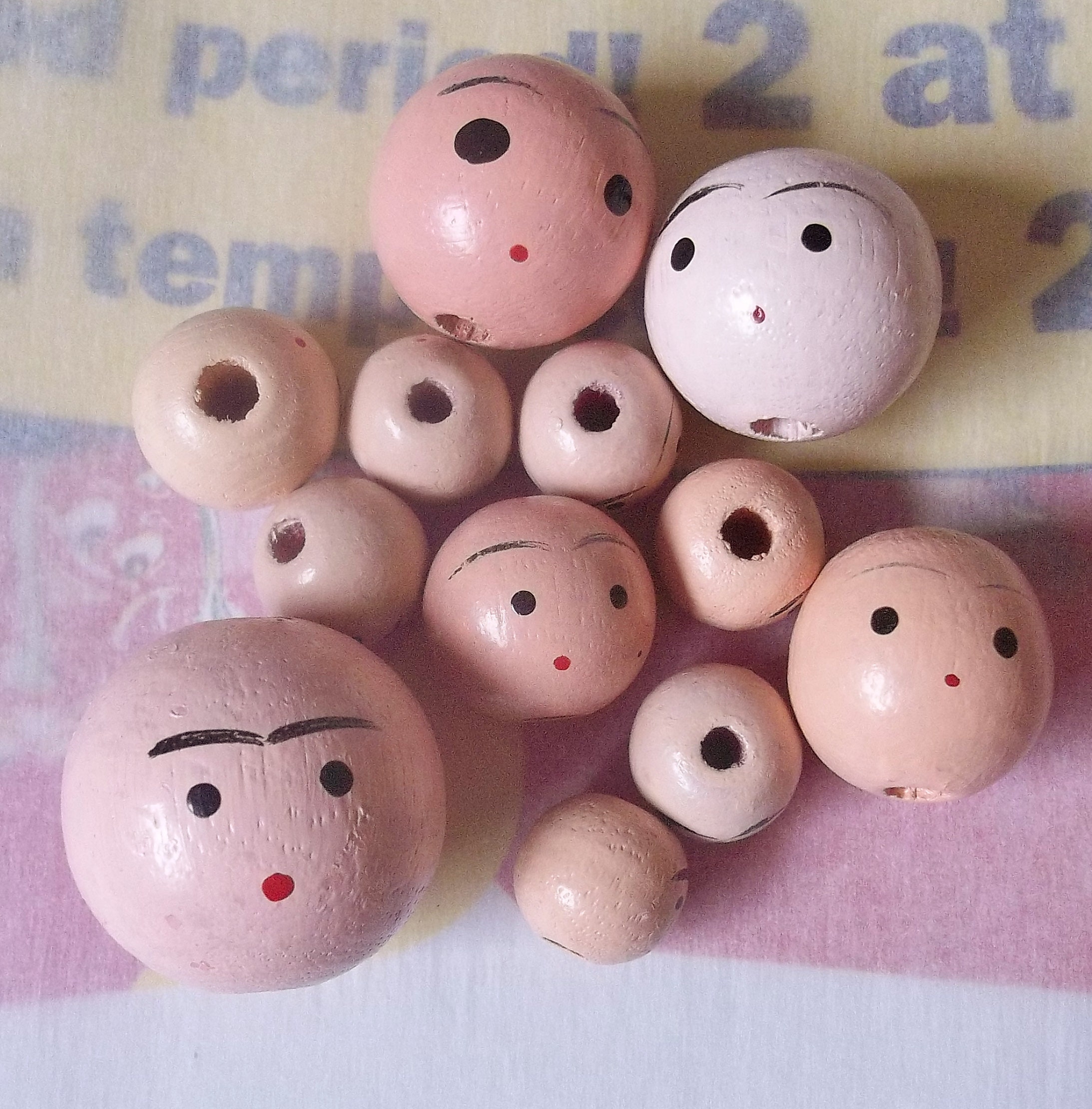 Vintage / Wooden Doll Heads / Hand Painted Faces / One Dozen / Etsy
