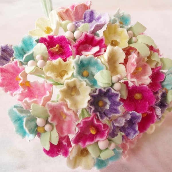 Vintage Millinery / Forget Me Nots / One Small Bouquet / Mixed Colors / Corsage Filler / Artificial Flowers / Mother's Day / Corsage