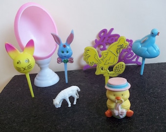 Vintage Easter Crafting Components / Easter Cupcake Picks & Toppers / Egg Ornament / Diorama / Vignettes / Easter Decorations / Variety