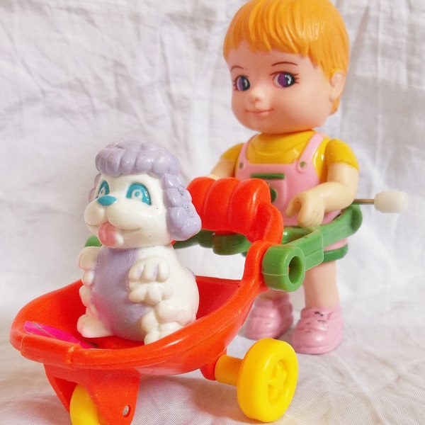Vintage / Wheelbarrow Wind-Up Toy / New Old Stock / Collectible / Child / Dog / Retro Kitsch / 1992 / Wheelbarrow Kids