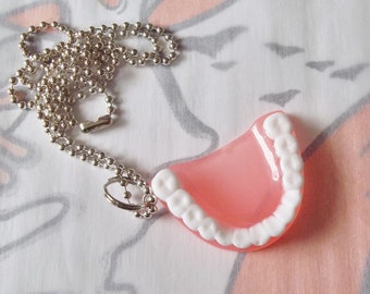 One Item / False Teeth Dentures / Plastic Charm / Pendant / Ball Chain Necklace