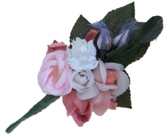 Handmade Corsage / Made with Vintage Craft Supplies / Millinery Flowers / Cloth Rose Leaves / Mother's Day / Happy Birthdays