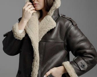 Abrigo largo de piel de oveja hecho a mano - Chaqueta de invierno de piel de oveja auténtica