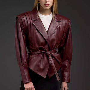 Burgundy Lamb Leather Blazer | Women's Statement Jacket image 1