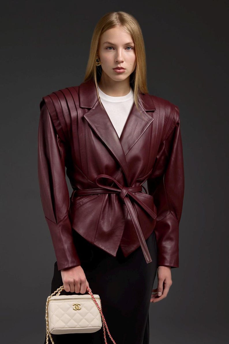 Burgundy Lamb Leather Blazer | Women's Statement Jacket image 1