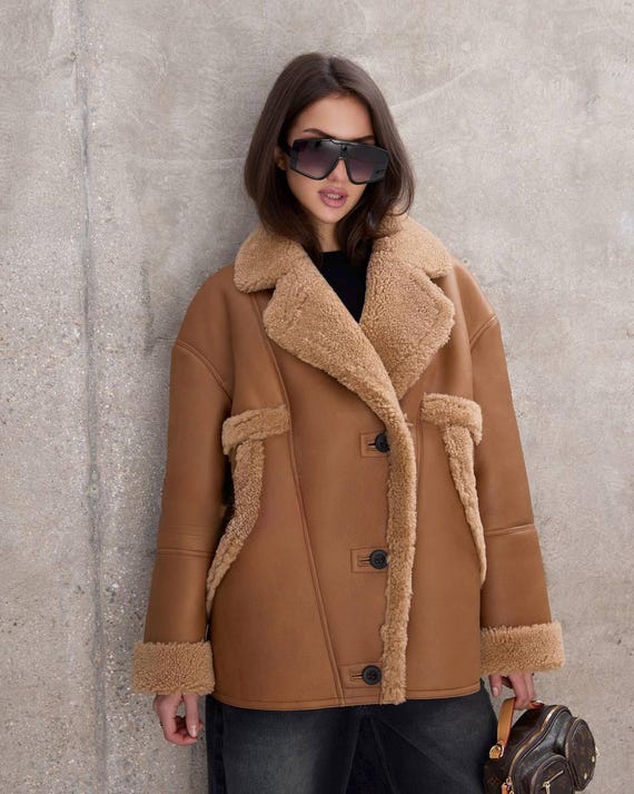 Handmade Oversized Lambskin Shearling Coat – Custom Leather Jacket