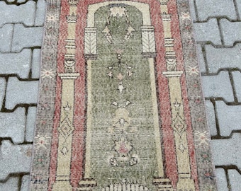 Alfombra turca vintage hecha a mano 2x4 pies / Alfombra de área roja y marrón / Decoración del hogar Boho Chic / Alfombra oriental pequeña / Alfombra turca tradicional única