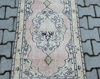 Handmade Turkish Rug 2x4 ft Beige Brown Area Carpet - Vintage Boho Chic Design - Natural Wool Rug - Traditional Anatolian Home Decor -Carpet