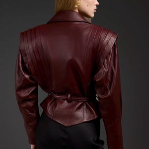 Burgundy Lamb Leather Blazer | Women's Statement Jacket image 3