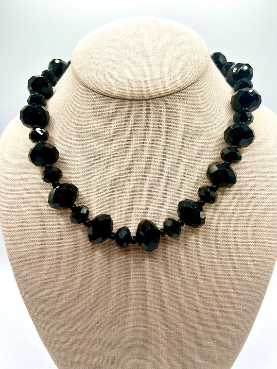 Chunky Faceted Jet Glass Bead Necklace