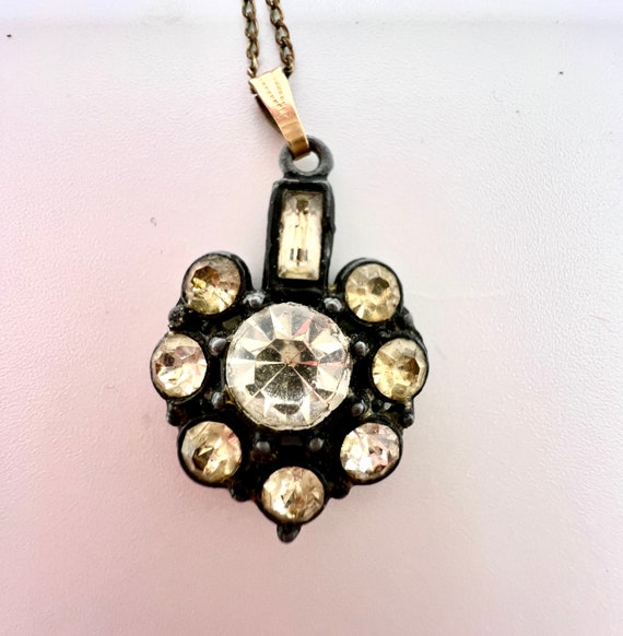 Dainty Antique Art Deco Paste Flower Pendant