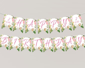 TWO Wild Birthday Banner, 2 Wild Safari Animals Happy Birthday Banner, Two Wild Party Decorations, Jungle Animals Birthday Banner, Safari