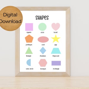Shapes Educational Print, Rainbow Shapes Print, Nursery Wall Art, Montessori Nursery Poster, Learning Poster, DIGITAL DOWNLOAD