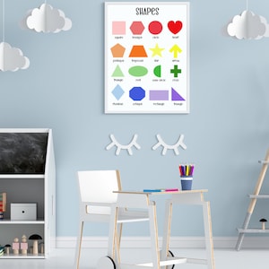 16 Rainbow Shapes Print, Geometric Shapes, Educational Poster, Nursery Wall Art, Montessori, Homeschool Teacher Classroom, DIGITAL DOWNLOAD