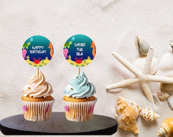 Under The Sea Birthday Cupcake Toppers, Ocean Animals Cupcake Toppers, Under The Sea Cupcake Toppers, Instant Download, Non-Editable