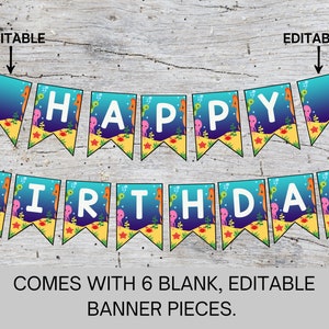 Unter dem Meer alles Gute zum Geburtstagbanner, EDITIERBARE Ozeantiere Banner, Nautische Geburtstagsfeierdekoration, blau, Instant Download