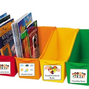 Easy to Read Classroom Book Bin Labels, Classroom organization, book organization, book bin labels with pictures, Home Library