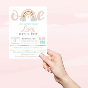 Editable Rainbow Birthday Invitation Boho Rainbow Invite Pastel 1st Birthday Girls Birthday Party Printable Download