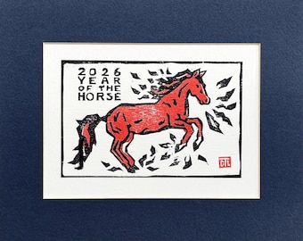 Year of the Horse 2026 - linocut print