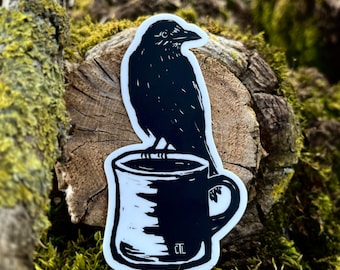 Coffee Crow - Vinyl Sticker - 3” - Free Domestic Shipping