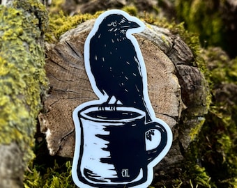 Vinyl Sticker - Coffee Crow - 3” - Free Domestic Shipping