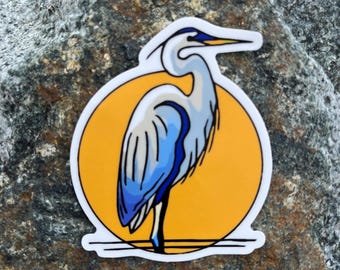 Great Blue Heron Sticker – Matte Vinyl Bird Decal, 3”