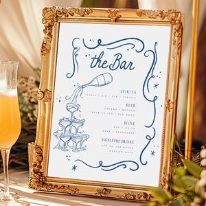 Bar Sign Template, Wedding Bar Menu, Rehearsal Dinner Cocktail Sign, Open Bar Printable, The Night Before Sign, Champagne Tower Decor