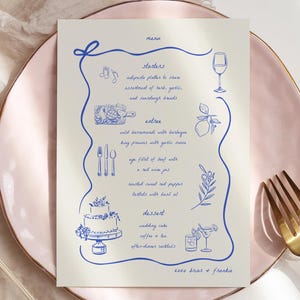 Modelo de menu desenhado à mão, cartões de menu de casamento extravagantes para impressão, download instantâneo, menu de jantar ilustrado, ícones de rabiscos #Briar