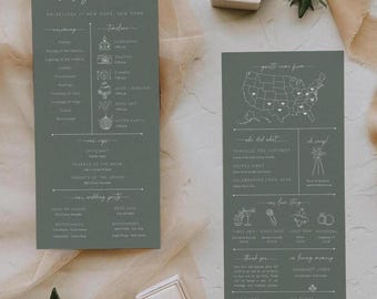 Sage Green Program Template, Elegant Inforgraphic Wedding Schedule with Icons, Order of Events, Ceremony Program Itinerary & Timeline #Dylan