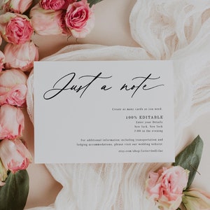 Tarjeta de presentación minimalista, Solo una nota, Plantilla de tarjeta de inserción de invitación de boda, Tarjeta de inserción con detalles de despedida de soltera - Templett