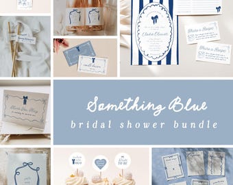 Something Blue Before I Do, Bridal Shower Bundle, Bow Bridal Shower Games Package, Editable Invitation & Templates, She&#39;s Tying the Knot