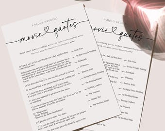 Modèle de jeu de mariage film citations nuptiale de douche, douche nuptiale minimaliste, téléchargement immédiat, imprimable et modifiable, modifier avec Templett
