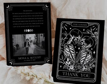 Gothic Wedding Thank You Card Template, Halloween Tarot Wedding Thank You, Editable Wedding Thank You Card With Photo, Download #Mona