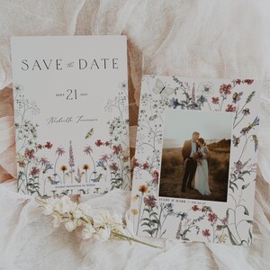 Wildflower Save the Date Template, Editable Floral Photo Save the Date Card, Wedding Card Boho Flowers Save the Dates #Avery