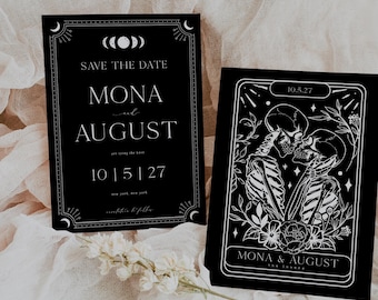 Tarot Save the Date, The Lovers, Printable, Editable Save the Date Invitation for Gothic Wedding, Instant Download #Mona