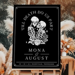 Placa de boas-vindas até a morte, cartão de tarô para casamento, impressão, download instantâneo editável, boas-vindas para casamento gótico e eventos de Halloween #Mona