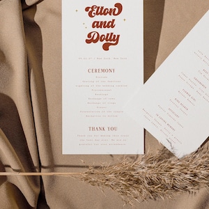 Retro Wedding Program, Printable Minimalist Instant Download, Groovy 70s Wedding, DIY Editable Template #Dolly