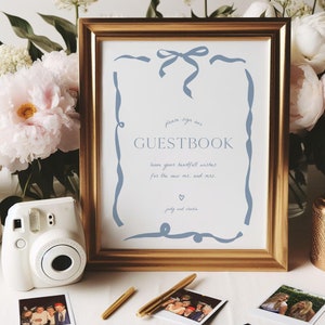 Sign Our Guestbook Sign Template, French Blue Bow Wedding Guestbook Sign, Hand Drawn Whimsical Coquette, 8x10, 11x14, 16x20