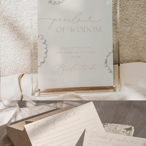Teken en kaarten Pearls Of Wisdom, vrijgezellenfeest, advieskaarten parels en prosecco, bord brunch en bubbels, advies en wensen, instant