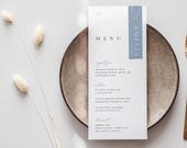 Modern Wedding Menu Template, Dusty Blue Wedding Monogram Menu with Place Card, Wedding Logo Menu, Minimalist Menu Card