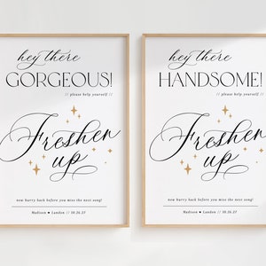 Wedding Bathroom Sign Template, Restroom Favors Sign for Ladies and Gents, Hey There, Gorgeous & Handsome, Editable Printable Download