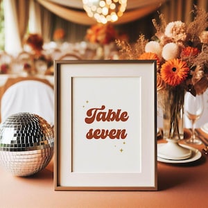 Retro Table Number Template, Printable Groovy 70's Table Number Signs, Boho Wedding Table Number DIY #Dolly