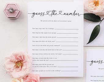 Guess The Number Game Bridal Shower Game, Printable Card, Downloadable Game, Instant Download, Editable with Templett, Minimalist Shower