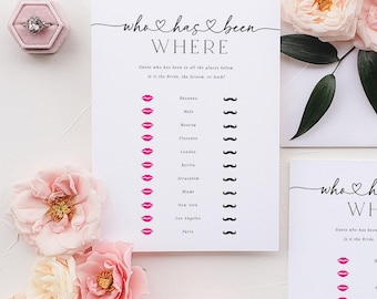 Bridal Shower Game Template, Who Has Been Where, Editable Modern Printable, Bachelorette Party Game, Wedding Shower Game, Editable Templett