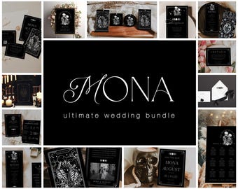 Gothic Wedding Bundle, Ultimate Wedding Kit for Halloween Wedding, Skeleton Moon Celestial Wedding Printable Wedding Package Suite #Mona