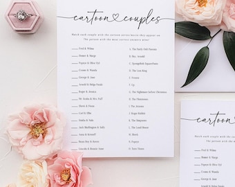 Cartoon Couples, Bridal Shower Games, Famous Couples Game, Printable Template, Wedding Shower, Editable with Templett, Instant Download