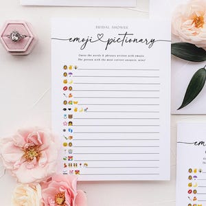 Bridal Shower Emoji Pictionary Game, Printable Wedding Emoji Game, Editable with Templett, Instant Download
